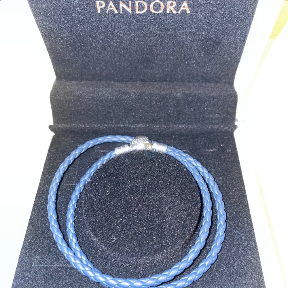 Pandora Navy Blue double Leather bracelet size 2